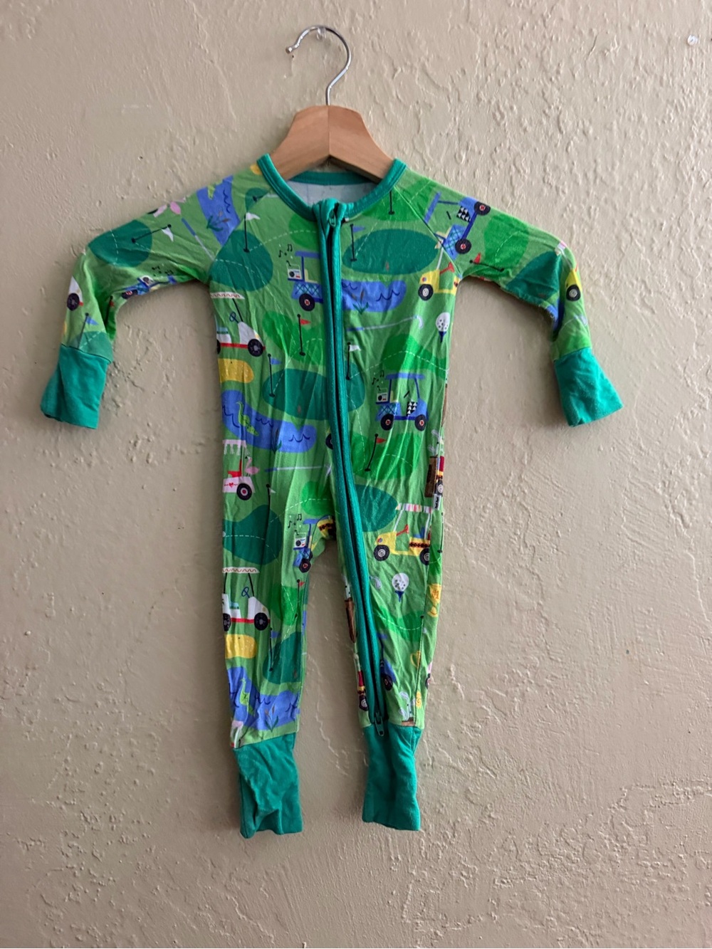 Little Sleepies Bright Green Vehicle Print Zip Pajamas
